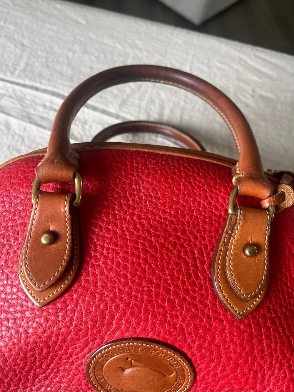 Vintage Dooney & Bourke Red Pebbled Leather Dome Satchel MADE IN THE USA, - Picture 5 of 13